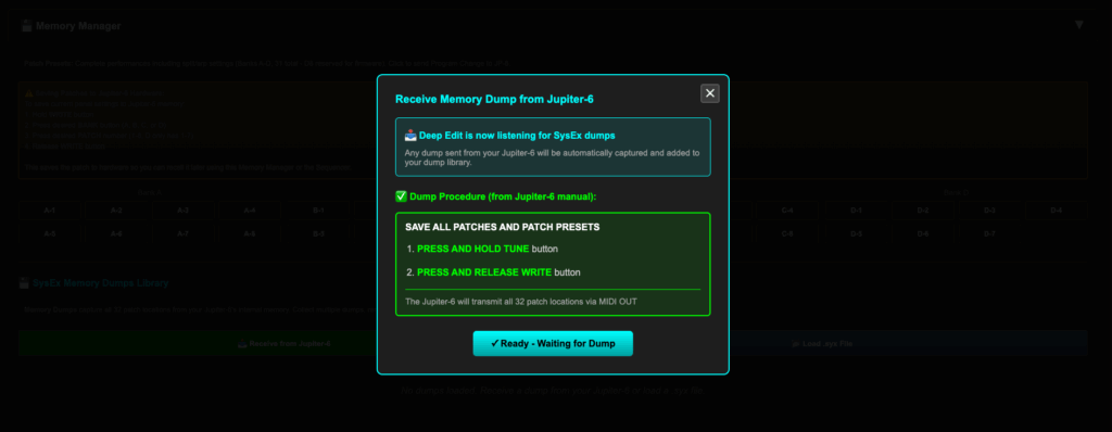 Deep Edit SYSEX capabilities within the memory manager